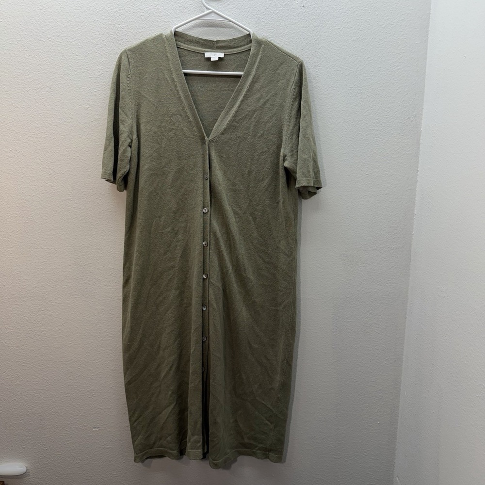 J. JILL Linen Blend Button Up Knit Midi Shirt Dress Minimalist Sage Green SZ MP